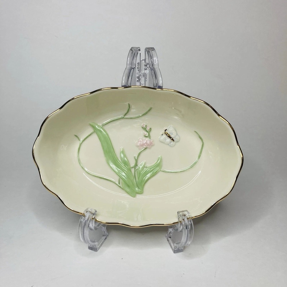 LENOX CHINA BUTTERFLY Trinket Candy DISH 24K Gold Trim Ivory Cottagecore Shabby